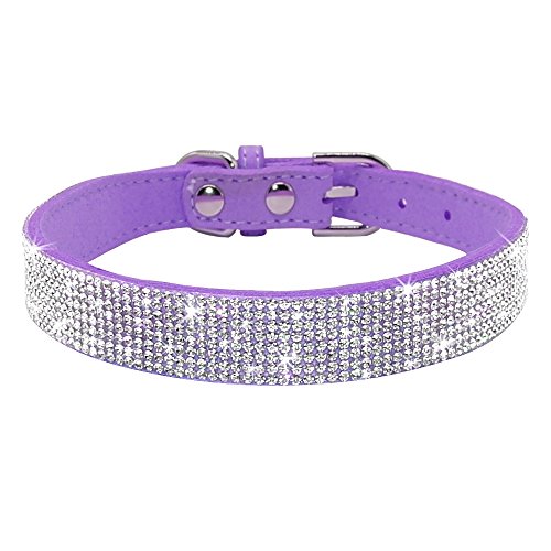 Katzen- Und Hundehalsbänder Aus Weichem Wildleder Mit Eingelegten Strass-Haustierhalsbändern, Einfarbig, Glänzende Katzen- Und Hundehalsbänder, Verstellbare Haustierhalsbänder,Violett,M von GKRB