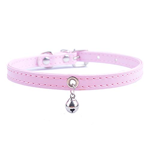 Modisches Katzenhalsband Mit Glöckchen, Verstellbares Einfarbiges Hundehalsband, PU-Leder-Katzenhalsband Für Kleine Und Mittelgroße Katzen,Rosa,XS von GKRB