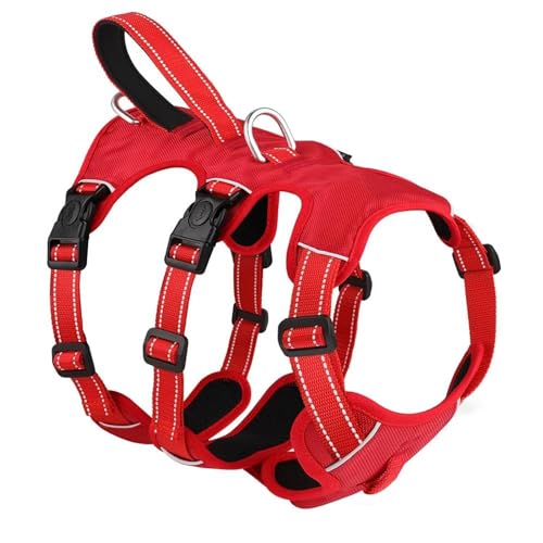 Outdoor Reflektierend Wasserdicht Hund Wandern Camping Jagd Geschirr Gepolsterte Strapazierfähige Nylon Hundegeschirr Weste Mittelgroßes Hundehalftergeschirr,Rot,S von GKRB