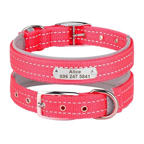 Personalisiertes Hundehalsband, reflektierend, ID-Tag, verstellbares Halsband, Anti-Verlust-Hundehalsband für Chihuahua, Mops, Französische Bulldogge, Rot, Größe M von GKRB