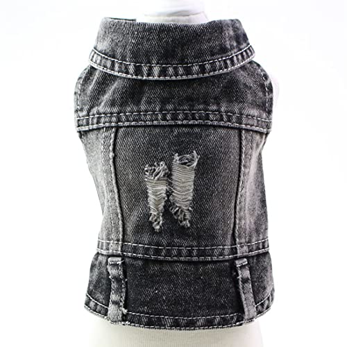 Pet Jeansjacke Mantel Loch Design Katze Hund Jeansweste Katze Hund Jeansmantel Frühling Und Sommer Haustier Einfarbiger Kleidungsmantel,Schwarz,2XL von GKRB