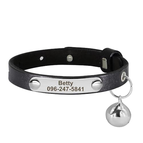 Verstellbares Katzen- und Hundehalsband, Leder, personalisierbar, Anti-Verlust, Namensschild, Haustierhalsband für Chihuahua, Mops, Französische Bulldogge, D, S, 15–23 cm von GKRB