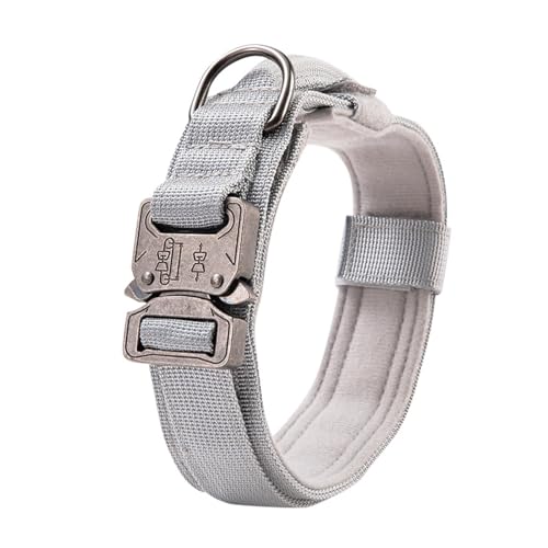 Verstellbares Militärisches Taktisches Hundehalsband, Robustes Nylon-Hundehalsband Mit Kontrollgriff Und Robuster Metallschnalle, Hundehalsband Für Outdoor-Hundetraining, Jagdhalsband,Grau,M Verstellbares Militärisches Taktisches Hundehalsband, Robustes Nylon-Hundehalsband Mit Kontrollgriff Und Robuster Metallschnalle, Hundehalsband Für Outdoor-Hundetraining, Jagdhalsband,Grau,M von GKRB