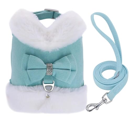 Warmes Hundegeschirr Und Leine-Set Für Herbst Und Winter. Weiche Und Bequeme Hunde- Und Katzengeschirrweste Mit Fellfüllung Und Passender Leine. Verstellbares Haustiergeschirr,Blau,XS von GKRB
