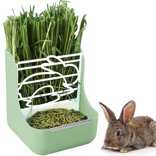 GKYZBB Kaninchen-Futterspender für Heufutter, verstellbar, abnehmbares Grasregal, Edelstahlkante, für Kaninchen, Meerschweinchen, Chinchilla (grün) von GKYZBB
