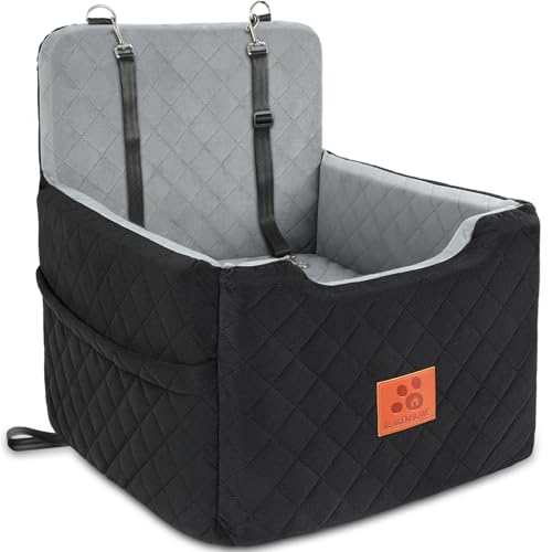 GL GLENSLAVE Hundeautositz für kleine/mittlere Hunde unter 15 Kgs,Hundesitzerhöhungen,Abnehmbarer und waschbarer Haustierautositz,Hundebett mit 2 Sicherheitsgurten (Schwarz/Grau, Einheitsgröße) von GL GLENSLAVE