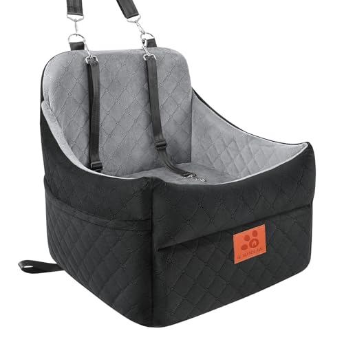 GL GLENSLAVE Hunde-Autositz für kleine/mittlere Hunde, Hundeautositz mit Dicker Polsterung unter 35 lbs, Abnehmbarer, waschbarer Autositz für Haustiere (Schwarz/Grau) von GL GLENSLAVE
