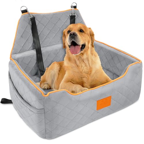 GL GLENSLAVE Hundesitz für große/mittlere Hund, Hundeerhöhungssitz unter 55Lbs oder 2 kleine Hunde, abnehmbar und waschbar Hundesitz mit dicken Kissen und Aufbewahrungstaschen (grau) von GL GLENSLAVE