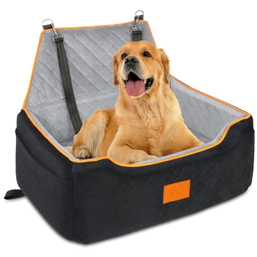 GL GLENSLAVE Hundesitz für große/mittlere Hund, Hund Booster Sitz für Hunde unter 55Lbs oder 2 kleine Hunde, abnehmbar und waschbar Hundesitz mit dicken Kissen und Aufbewahrungstaschen (schwarz/grau) von GL GLENSLAVE