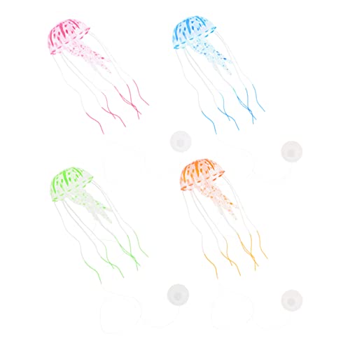 GLEAVI 4stücke Fluoreszierende Silikon-Jellyfish Deko Für Aquarien Realistische Wasserqualle Ornamente Aquarium Gestaltung Für Fischtanks Farben Grün Blau Orange von GLEAVI