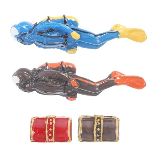 GLEAVI 4stücke Teiliges Set Taucherfiguren Mit Schatzkiste Für Aquarien Kreative Mikrolandschaft-Dekoration Aus Robustem Harz Blauer Taucher Brauner Taucher Rotes Und Goldenes von GLEAVI