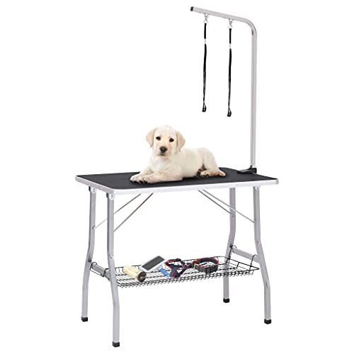 GLETSF Schwarz und Silber Edelstahl, Stahl, Spanplatte, Aluminium Tiere Tierbedarf TierpflegebedarfVerstellbarer Hundepflegetisch mit 2 Schlaufen und Korb GLETSF Schwarz und Silber Edelstahl, Stahl, Spanplatte, Aluminium Tiere Tierbedarf TierpflegebedarfVerstellbarer Hundepflegetisch mit 2 Schlaufen und Korb von GLETSF