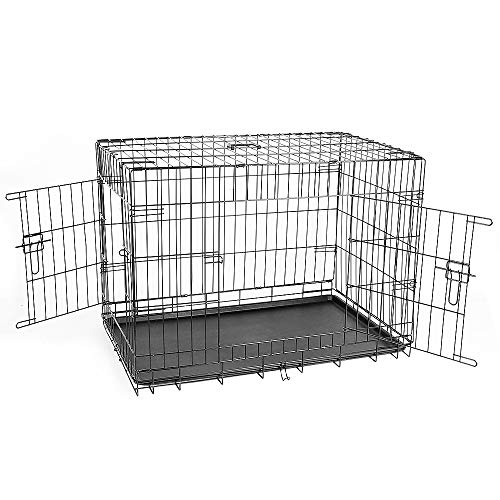 Käfig für Hunde, Transportkäfig für Hunde mit 2 Türen, Hundekäfig innen mit Griffen und Tablett, schwarz, doppelte abnehmbare Tür, einfache Reinigung (106 x 76 x 71 cm) von GLIT