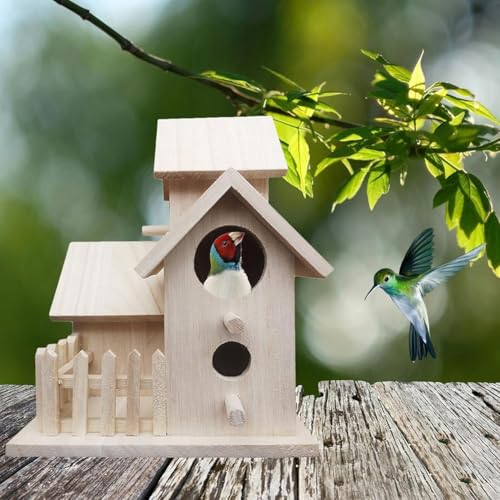 Hängendes Vogelhaus für den Außenbereich, unlackiertes Holz, mehrere Räume, für Vogelnester, Gartenarbeit im Freien, Haus, Innen- und Außendekoration von GLOBALHUT