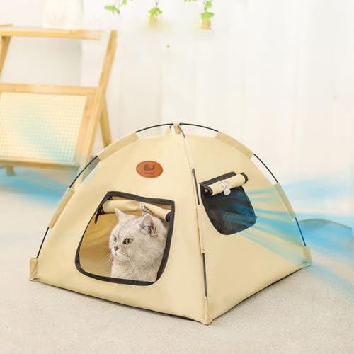 Katzenzelthaus, faltbares Haustierzelt für drinnen und draußen, Camping-Haus mit Vorhängen, Fenstern, atmungsaktives Oxford-Gewebe, für kleine, mittelgroße Haustiere unter 10 kg (L) von GLOBALHUT