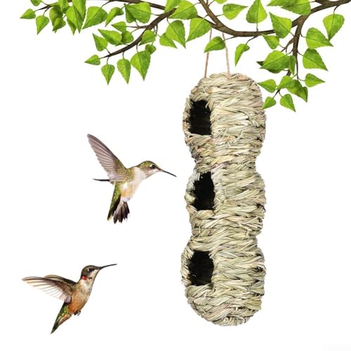 Kolibri-Haus mit 3 Löchern, kompaktes Hängenest, natürlich gewebt, hängendes Vogelhaus für kleine Vögel zum Nisten und Ausruhen von GLOBALHUT