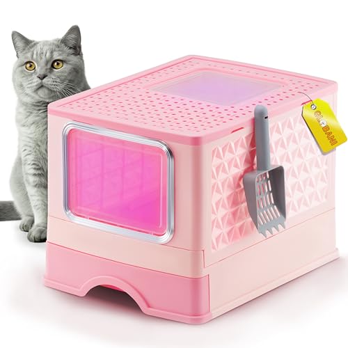 GLOBANI Große geschlossene Katzentoilette mit Schublade, UV-Licht und Schaufel – Hygienische Katzenklo für Katzen, Rosa von GLOBANI