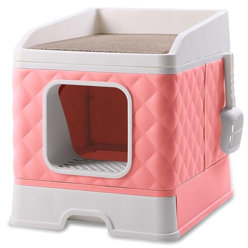 GLOBANI XXL Katzentoilette mit Deckel – Geschlossene Katzenklo mit Schublade, Kratzmatte & Schaufel – Geruchsdicht, hygienisch, ideal für große Katzen - Rosa (Rosa) von GLOBANI