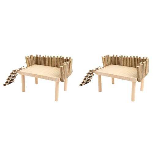 2-teilige Hamsterplattform, Kleine Haustier-Stehplattform aus Holz mit Kletterleiter, Übungsspielzeug, Käfigzubehör für Eichhörnchen, Rennmäuse, Vögel, Syrischer Goldbär von GLOGLOW