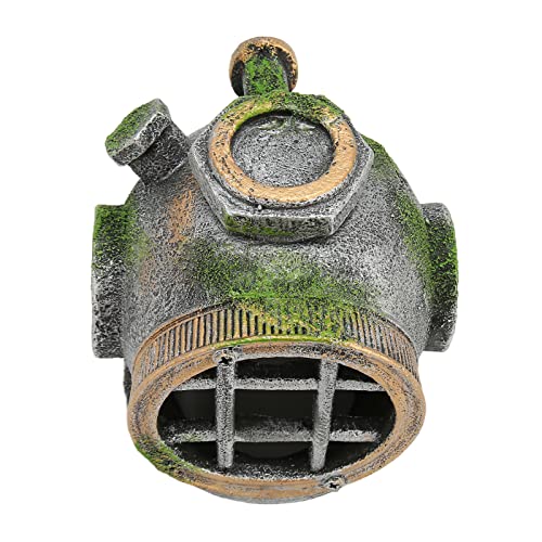 GLOGLOW Aquarium-Helm-Ornament, Terrarium-Einstreu, Sand und Substrat, Sand, Versunkener U-Boot-Helm, Dekorationen, Simulation, Ungiftig, Versteckhaus, Kunstharz, Vintage-Fisch von GLOGLOW