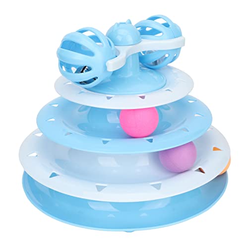 GLOGLOW Cat Turntable Ball, Oben Reserviertes Loch, Mehrzweck-Rutschfestigkeit, Unten, Abnehmbare Interaktive Katzenspielzeugrolle mit 2 Bällen für zu Hause (Blau) von GLOGLOW