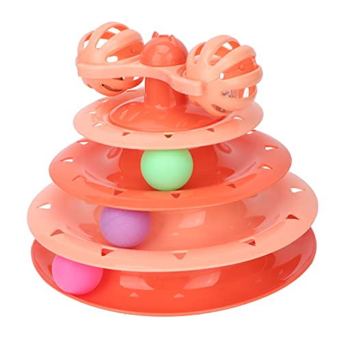 GLOGLOW Cat Turntable Ball, Oben Reserviertes Loch, Mehrzweck-Rutschfestigkeit, Unten, Abnehmbare Interaktive Katzenspielzeugrolle mit 2 Bällen für zu Hause (Orange) von GLOGLOW
