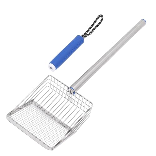GLOGLOW Edelstahl Katzenstrauderschaufel, Langgriff Katzenschugel Kitty Metal Scooper Pet Waste Tool Poop Sieben für Haustier Strände Katzentoilette (Blue) von GLOGLOW
