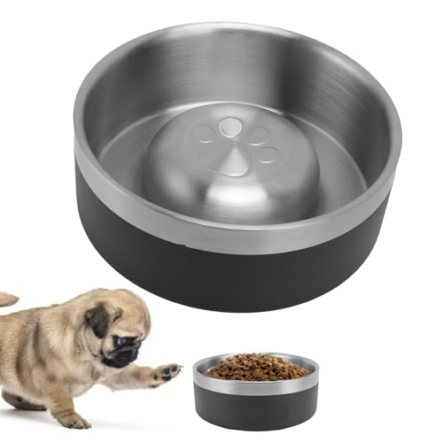 GLOGLOW Edelstahlhundschüssel, Doppelwand Anti -Schlupf -Tierfutter Wasserschale mit Gummiboden für Langsame Fütterungskatzen Hunde Welpen Reisen Portion Controlle (S) von GLOGLOW