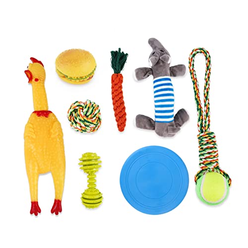 GLOGLOW Hundespielzeug, Reinigung, Bissfestes Spielzeug, Quietschspielzeug, Interaktives Haustier-Kauspielzeug für Drinnen und Draußen, 8 Stück, Plüsch-Quietschspielzeug für Hunde, von GLOGLOW