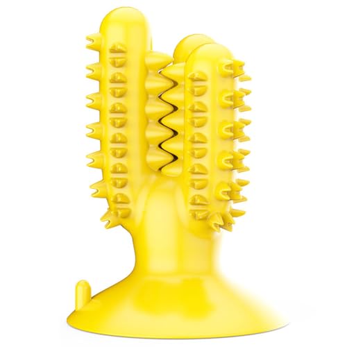 GLOGLOW Interaktives Hundezahnbürstenspielzeug, Zahnreinigung, Hundespielzeug Zur Futterausgabe mit Verdeckter Aufbewahrung, Sicheres TPR-Zahnreinigungsspielzeug (Yellow) von GLOGLOW