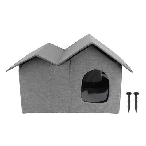 GLOGLOW Katzenhaus, Großer Raumwassersicheres Geschlossenes Design Cat House Outdoor Bequeme Tragbare Faltbare Zeltdesign Katzen -Versteck für Haustiere in Innenräumen (dunkelgrau) von GLOGLOW