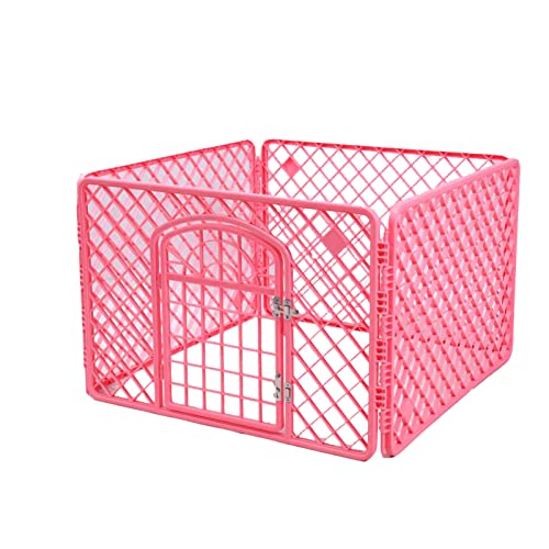 Haustierkäfige, Eintürige, Faltbare Hundekäfig-Kunststoff-Hundezaunkäfig-Zwinger für den Innenbereich, Humanisiertes Türschloss für Kleine Hunde (Nude Pink) von GLOGLOW