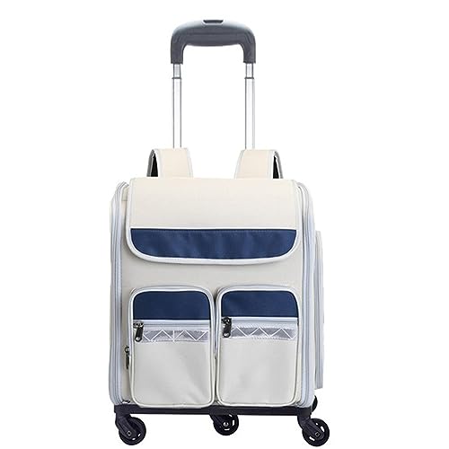 Haustiertrage-, Atmungsaktive Reisetragetasche mit Rollen, Verstellbarer Schultergurt, Haustier-Trolley, Transparentes Fenster für Kleine Hunde und Katzen (Beige) von GLOGLOW