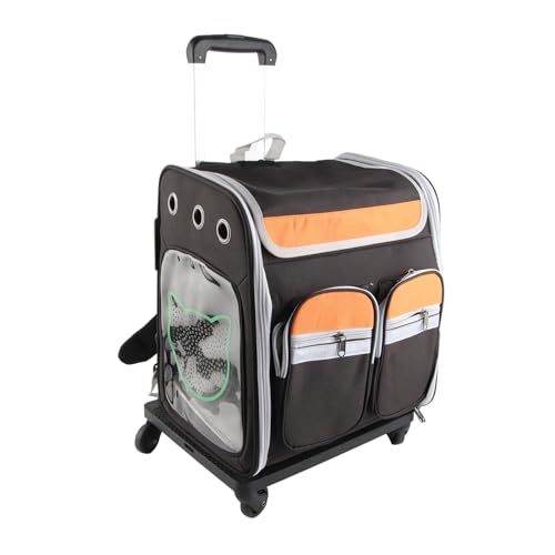 Haustiertrage-, Atmungsaktive Reisetragetasche mit Rollen, Verstellbarer Schultergurt, Haustier-Trolley, Transparentes Fenster für Kleine Hunde und Katzen (Black) von GLOGLOW