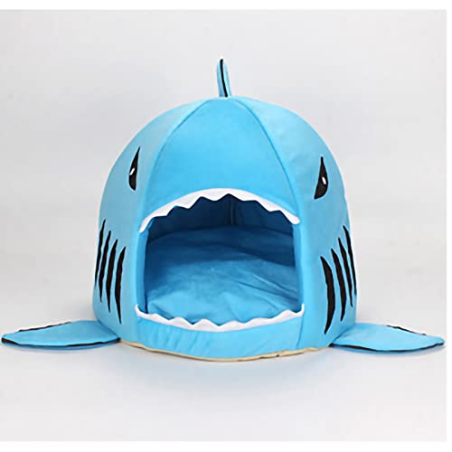 GLOGLOW Katzenhöhlenbett, Haifischform, Zwinger, Kätzchenbett, Hochelastischer Schaumstoff, Katzenhaibett, Versteckhaus, Katzenhütte, Schlafsack für Katzen (Blue) von GLOGLOW