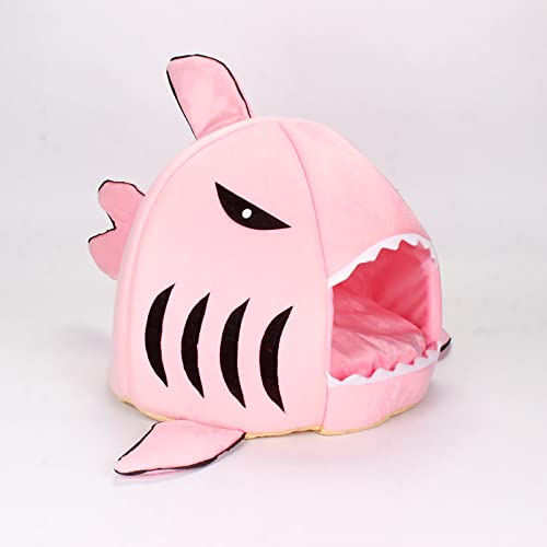 GLOGLOW Katzenhöhlenbett, Haifischform, Zwinger, Kätzchenbett, Hochelastischer Schaumstoff, Katzenhaibett, Versteckhaus, Katzenhütte, Schlafsack für Katzen (PINK) von GLOGLOW