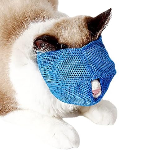 Katzenmaulkorb für die Fellpflege, Katzenpflegebürsten, Atmungsaktive Netzmaulkörbe, Katzenmundschutz für Katzen und Kätzchen (Blau) von GLOGLOW
