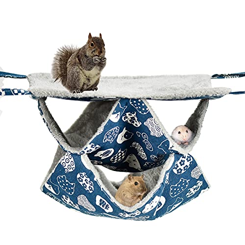 GLORHA 35x35 cm Hamster-Hängematte, 3 Ebenen Kleine Tiere-Hängematte mit Verstellbarem Metallhaken für Frettchen, Hamster, Chinchillas und Eichhörnchen von GLORHA