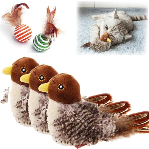 GLSAYZU Katzenspielzeug Vogel, Vogel Katzenspielzeug, Simulierter Zwitschernder Vogel Katze, Flappy Bird Cat Toy, Vogel Spielzeug Katze, Vogelspielzeug Für Katzen Flattern Elektrisch (3PC) von GLSAYZU