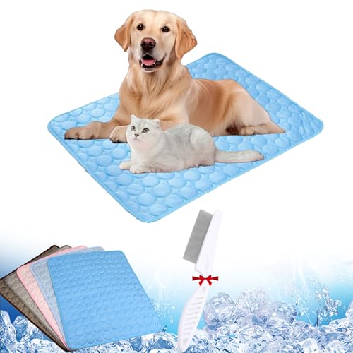 GLSAYZU Kühlmatte Hund, Kühlmatte Hund Selbstkühlend, Sommer Hundebett, Langlebige Kratzfeste Oberfläche, Grosse Hunde rutschfeste Cooling Blanket Kühlendes (Dunkelblau, S) von GLSAYZU