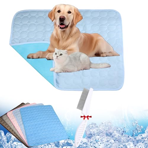 GLSAYZU Kühlmatte Hund, Kühlmatte Hund Selbstkühlend, Sommer Hundebett, Langlebige Kratzfeste Oberfläche, Grosse Hunde rutschfeste Cooling Blanket Kühlendes (Hellblau, M) von GLSAYZU