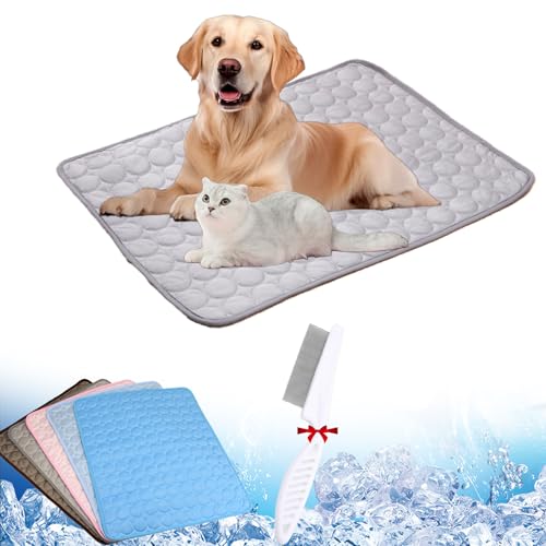 GLSAYZU Kühlmatte Hund, Kühlmatte Hund Selbstkühlend, Sommer Hundebett, Langlebige Kratzfeste Oberfläche, Grosse Hunde rutschfeste Cooling Blanket Kühlendes (Hellgrau, M) von GLSAYZU