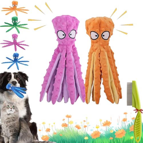 Whiskerspot Oktopus, Whiskerspot Oktopus Spielzeug für Hunde, Umweltfreundliches Oktopus-Plüschtier, Knister-Oktopus-Hundespielzeug ohne Füllung, Zahnreinigung & Robust für Welpen & Erwachsene (2PcA) von GLSAYZU