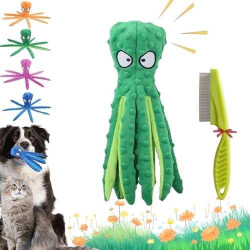 Whiskerspot Oktopus, Whiskerspot Oktopus Spielzeug für Hunde, Umweltfreundliches Oktopus-Plüschtier, Knister-Oktopus-Hundespielzeug ohne Füllung, Zahnreinigung & Robust für Welpen & Erwachsene (B) von GLSAYZU