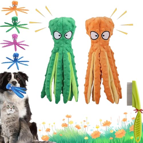 Whiskerspot Oktopus, Whiskerspot Oktopus Spielzeug für Hunde, Umweltfreundliches Oktopus-Plüschtier, Knister-Oktopus-Hundespielzeug ohne Füllung, Zahnreinigung & Robust für Welpen & Erwachsene (2PcD) von GLSAYZU