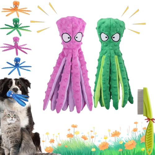 Whiskerspot Oktopus, Whiskerspot Oktopus Spielzeug für Hunde, Umweltfreundliches Oktopus-Plüschtier, Knister-Oktopus-Hundespielzeug ohne Füllung, Zahnreinigung & Robust für Welpen & Erwachsene (2PcB) von GLSAYZU