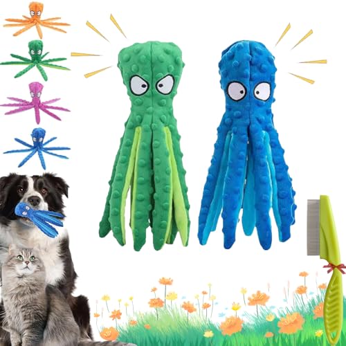 Whiskerspot Oktopus, Whiskerspot Oktopus Spielzeug für Hunde, Umweltfreundliches Oktopus-Plüschtier, Knister-Oktopus-Hundespielzeug ohne Füllung, Zahnreinigung & Robust für Welpen & Erwachsene (2PcF) von GLSAYZU