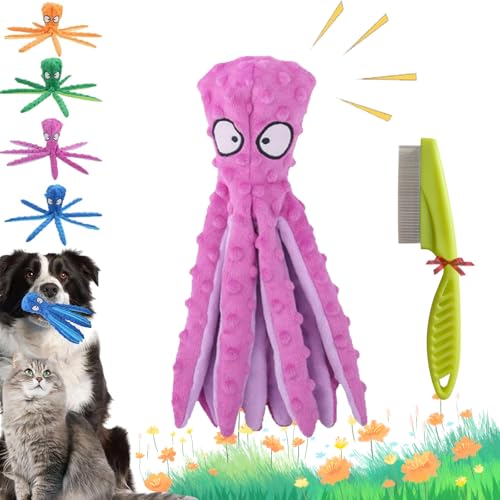 Whiskerspot Oktopus, Whiskerspot Oktopus Spielzeug für Hunde, Umweltfreundliches Oktopus-Plüschtier, Knister-Oktopus-Hundespielzeug ohne Füllung, Zahnreinigung & Robust für Welpen & Erwachsene (D) von GLSAYZU