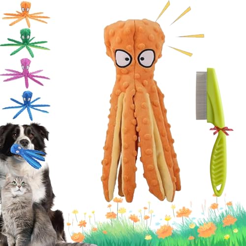 Whiskerspot Oktopus, Whiskerspot Oktopus Spielzeug für Hunde, Umweltfreundliches Oktopus-Plüschtier, Knister-Oktopus-Hundespielzeug ohne Füllung, Zahnreinigung & Robust für Welpen & Erwachsene (C) von GLSAYZU
