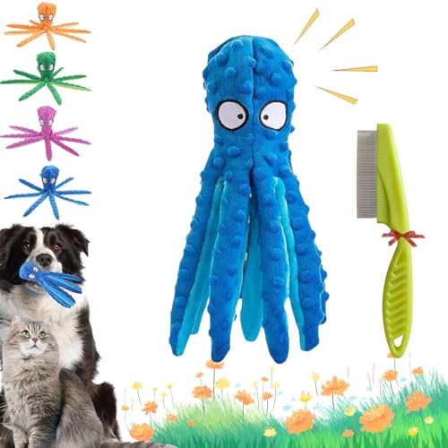 Whiskerspot Oktopus, Whiskerspot Oktopus Spielzeug für Hunde, Umweltfreundliches Oktopus-Plüschtier, Knister-Oktopus-Hundespielzeug ohne Füllung, Zahnreinigung & Robust für Welpen & Erwachsene (A) von GLSAYZU